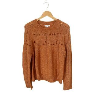ROLLER RABBIT Velma Sweater Burnt Orange Alpaca Crew Neck Open-Knit Crew Neck